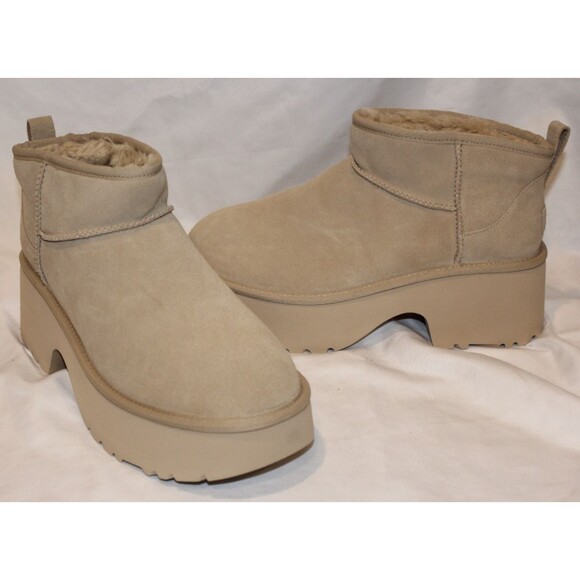 UGG WOMEN NEW HEIGHTS ULTRA MINI PLATFORM SUEDE SHEARLING LINED BOOTS MUSTARD 11 - Picture 3 of 8
